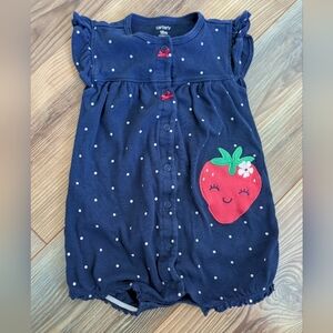 Carter's Baby Girl Strawberry Blue Ruffle Sleeveless Bubble Romper 18 Months